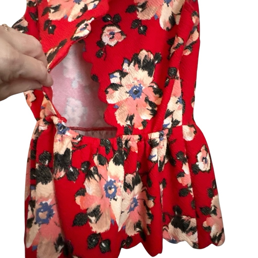 Anthropologie Postage Stamp Red Floral Peplum Top Women Sz S - Picture 3 of 5